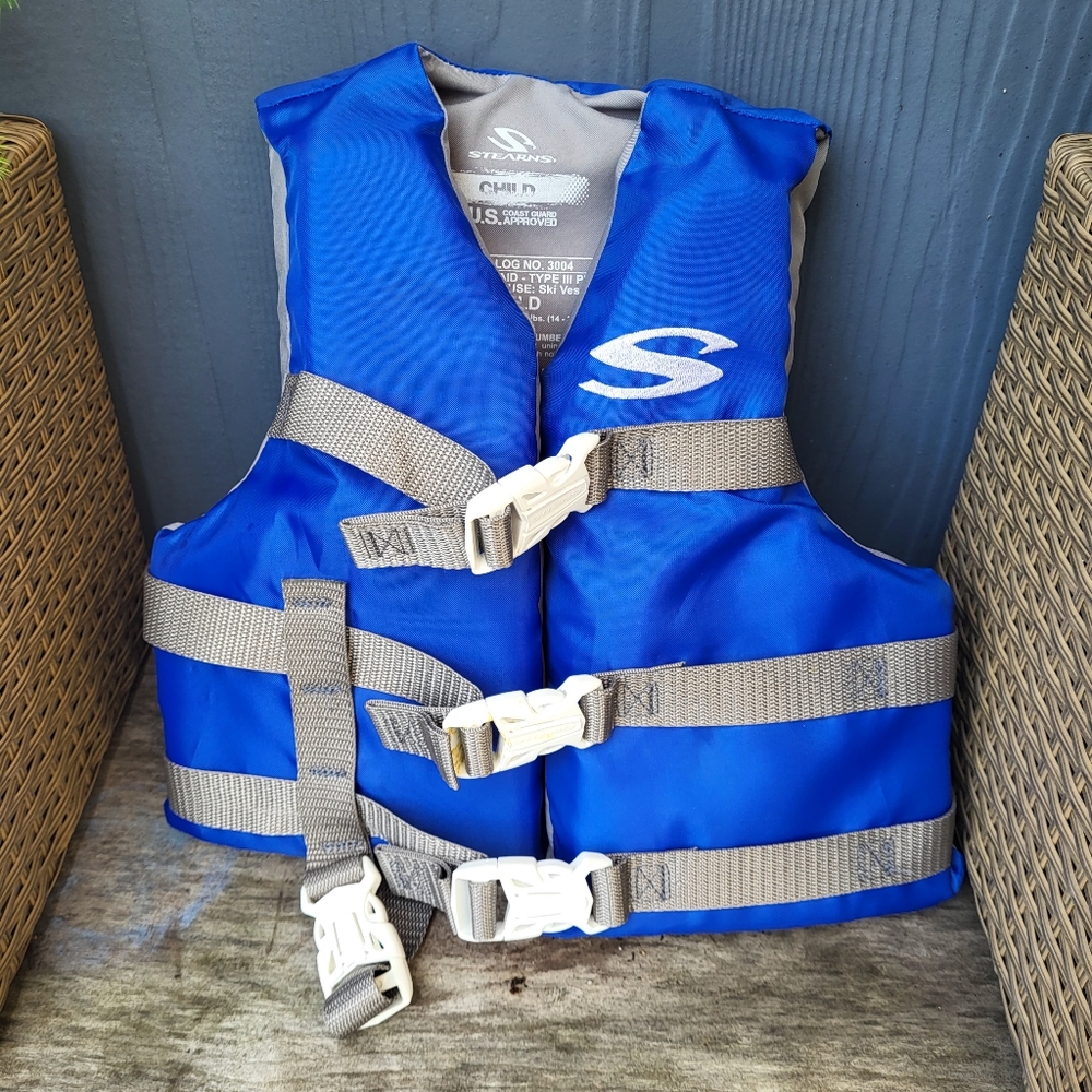 Blue and Gray Swim Vest with Reflective Straps